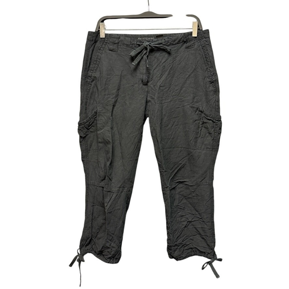 Apostrophe Black Silk Linen Blend Cargo Pants Womens Medium Cropped Drawstring